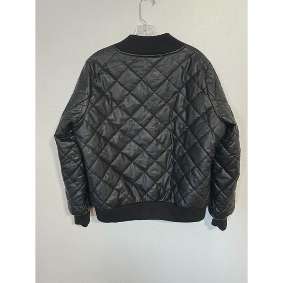 Max Studio Womens  Vegan Leather Jacket Black Quilted Bomber Classic Sz L - Picture 6 of 8